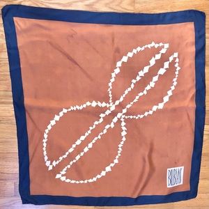 Vintage BILL BLASS Silk Brown Blue Print Scarf Made in Japan
